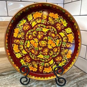Vintage Daher Decorative Ware Round Tin Tray Vivid Autumn Colors 12"